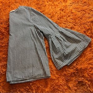Women’s Beach Lunch Lounge Bell Sleeve Top In Black + White Gingham sz L cute